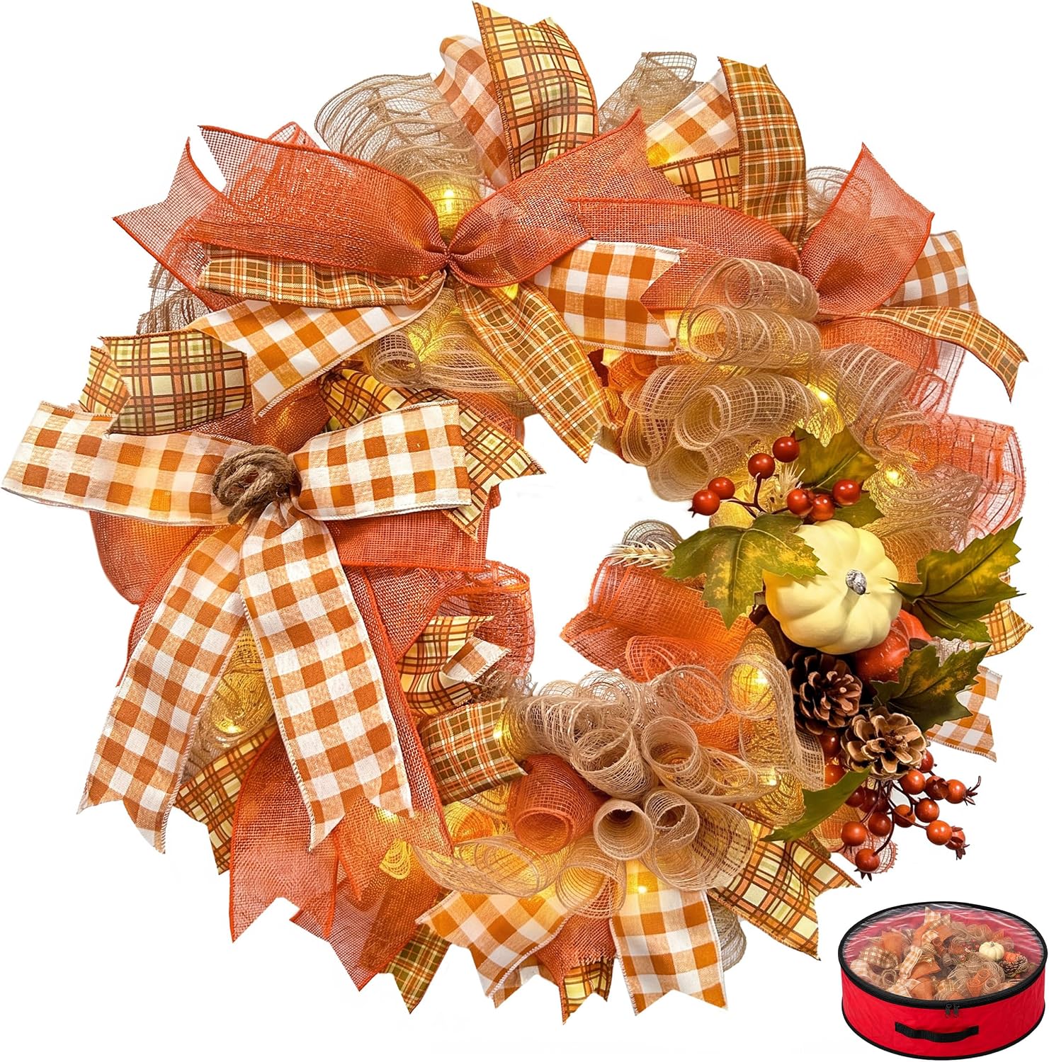 91avR8n0VxL._AC_SL1500_ 24 Inch Fall Wreaths for Front Door, Pumpkin Autumn Wreath - Image 1
